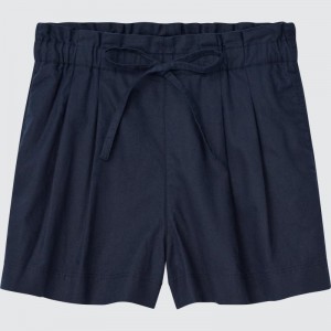 Navy Women Uniqlo Linen-cotton Shorts | USA TNSCF-7829