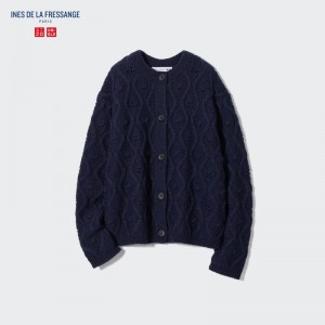 Navy Women Uniqlo Pointelle Crew Neck Long-sleeve (Ines De La Fressange) Cardigan | USA RVMYK-0391