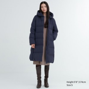 Navy Women Uniqlo Seamless Down Long Coats | USA NOKSE-0485