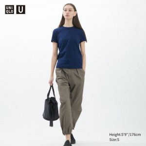 Navy Women Uniqlo U Crew Neck Short-sleeve T Shirts | USA ZSLDB-4093