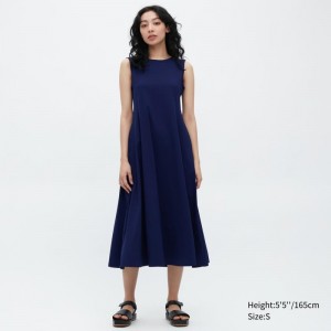 Navy Women Uniqlo Ultra Stretch Airism Sleeveless Dress | USA GBFMH-4132