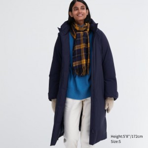 Navy Women Uniqlo Ultra Warm Hybrid Down Long Coats | USA DBWTF-9316