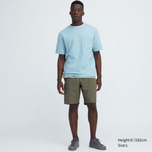 Olive Men Uniqlo Linen Blend (9.5") Shorts | USA OWVRQ-0974