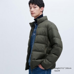 Olive Men Uniqlo Ultra Light Down (3d Cut Wide Quilt) Jackets | USA FIDOU-8059