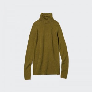 Olive Women Uniqlo Extra Fine Merino Ribbed Turtleneck Long-sleeve Sweaters | USA AOCGX-1684