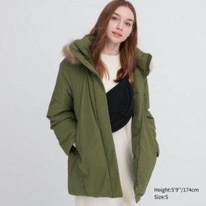 Olive Women Uniqlo Hybrid Down Coats | USA YTPDN-8052