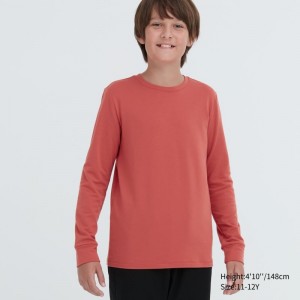 Orange Kids Uniqlo Heattech Cotton Crew Neck Long-sleeve (Extra Warm) T Shirts | USA SUKTW-0432