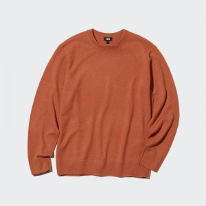 Orange Men Uniqlo Cashmere Crew Neck Long-sleeve Sweaters | USA PXOZJ-2574