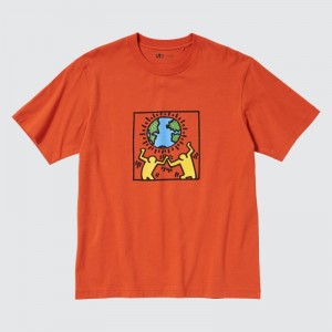 Orange Men Uniqlo Peace For All (Keith Haring) (Short-sleeve Graphic) T Shirts | USA KDJHZ-1527