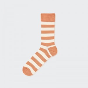 Orange Men Uniqlo Soft Pile Striped Socks | USA OELBS-6175