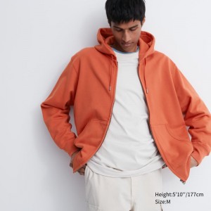 Orange Men Uniqlo Sweat Long-sleeve Full-zip Hoodie | USA TVIXR-5930