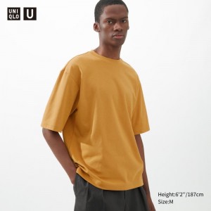 Orange Men Uniqlo U Airism Cotton Oversized Crew Neck Half-sleeve T Shirts | USA WKHCX-4170