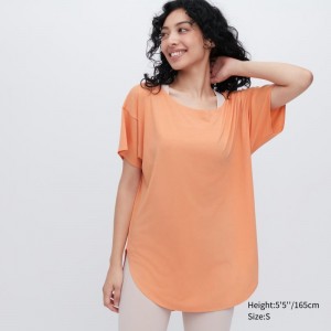 Orange Women Uniqlo Airism Seamless Boat Neck Long T Shirts | USA SLJVM-4125