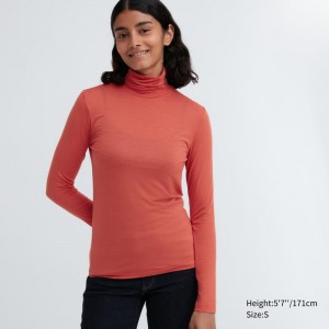 Orange Women Uniqlo Heattech Ultra Light Turtleneck Long-sleeve T Shirts | USA XUZDR-8692