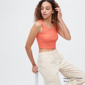 Orange Women Uniqlo Ribbed Henley Neck Cropped Tank Tops | USA JMTED-4586