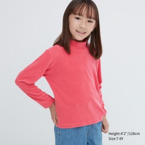 Pink Kids Uniqlo Ribbed Fleece High Neck Long-sleeve T Shirts | USA EULTJ-4712