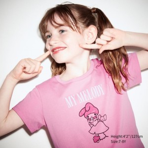 Pink Kids Uniqlo Sanrio Characters: Kuromi & My Melody Cropped Ut (Short-sleeve Graphic) T Shirts | USA MFHIL-1058