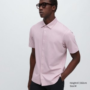 Pink Men Uniqlo Airism Full Open Short-sleeve Polo Shirts | USA WBQFA-9435