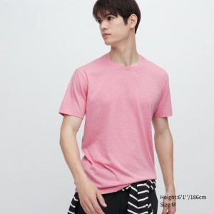 Pink Men Uniqlo Dry Crew Neck Short-sleeve Color T Shirts | USA JCTKG-3847