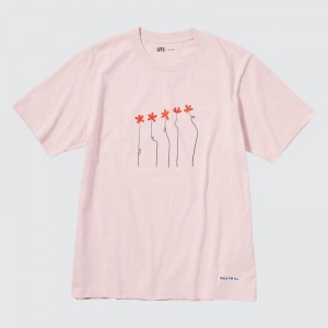 Pink Men Uniqlo Peace For All (Short-sleeve Graphic) (Hana Tajima) T Shirts | USA RBNZT-3670