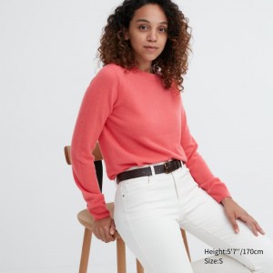 Pink Women Uniqlo Cashmere Crew Neck Long-sleeve Sweaters | USA FRNXQ-8597