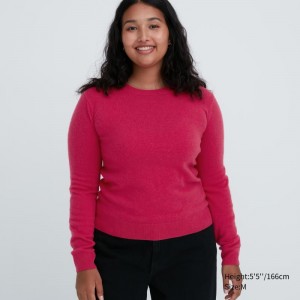 Pink Women Uniqlo Cashmere Crew Neck Long-sleeve Sweaters | USA UWXKL-5024