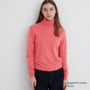 Pink Women Uniqlo Cashmere Turtleneck Long-sleeve Sweaters | USA VXQCL-1570