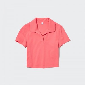 Pink Women Uniqlo Cropped Skipper Short-sleeve Polo Shirts | USA YDIFS-9104