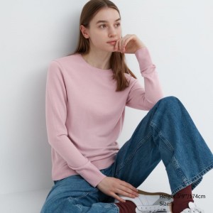 Pink Women Uniqlo Extra Fine Merino Crew Neck Sweaters | USA AGMBV-0936