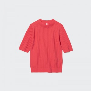 Pink Women Uniqlo Extra Fine Merino Ribbed Half-sleeve Short Sweaters | USA XOADZ-0246