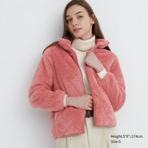 Pink Women Uniqlo Fluffy Yarn Fleece Full-zip Jackets | USA IXLUO-8534