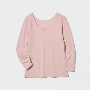 Pink Women Uniqlo Heattech Cotton Scoop Neck Long-sleeve (Extra Warm) T Shirts | USA DVNXA-1042