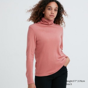 Pink Women Uniqlo Heattech Fleece Turtleneck Long-sleeve T Shirts | USA UFEBH-1459