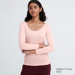 Pink Women Uniqlo Heattech Scoop Neck Long-sleeve T Shirts | USA CTEJP-9360