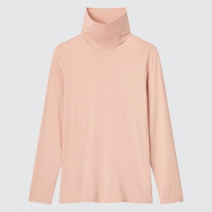 Pink Women Uniqlo Heattech Turtleneck Long-sleeve T Shirts | USA FLTSB-6723