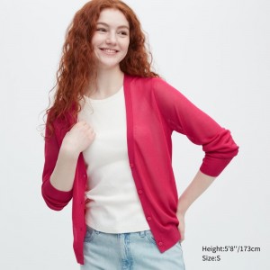 Pink Women Uniqlo Light V-neck Long-sleeve Cardigan | USA AWSIU-2451