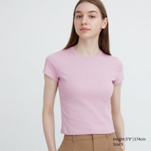 Pink Women Uniqlo Mini Short-sleeve T Shirts | USA HAUBT-6742