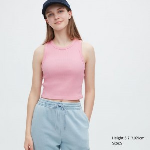 Pink Women Uniqlo Ribbed Racer Back Cropped Tank Tops | USA FAIVC-2906