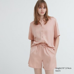 Pink Women Uniqlo Satin Short-sleeves Pajamas | USA SNFWI-7692