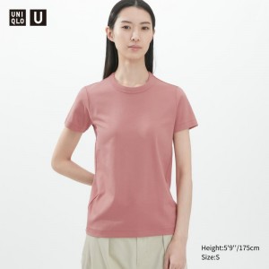 Pink Women Uniqlo U Crew Neck Short-sleeve T Shirts | USA NSXFR-6254