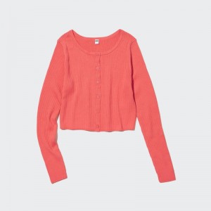 Pink Women Uniqlo Uv Protection Crew Neck Cropped Cardigan | USA UOAFN-4867