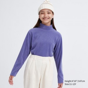 Purple Kids Uniqlo Ribbed Fleece High Neck Long-sleeve T Shirts | USA ZTEIR-6857