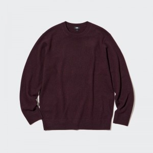 Purple Men Uniqlo Cashmere Crew Neck Long-sleeve Sweaters | USA GFWCI-6703