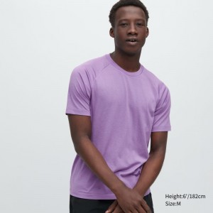 Purple Men Uniqlo Dry-ex Crew Neck Short-sleeve T Shirts | USA VLRZW-2598