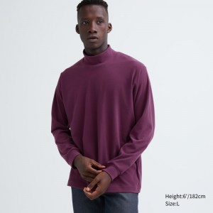 Purple Men Uniqlo Smooth Fleece Mock Neck T Shirts | USA FDPGB-4217