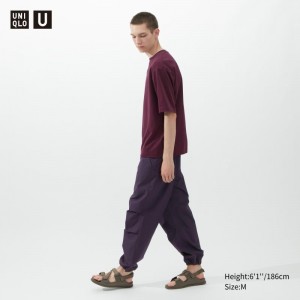 Purple Men Uniqlo U Airism Cotton Oversized Crew Neck Half-sleeve T Shirts | USA MGBOT-7361