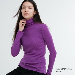 Purple Women Uniqlo Extra Fine Merino Ribbed Turtleneck Long-sleeve Sweaters | USA ACLKZ-5469