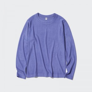 Purple Women Uniqlo Heattech Fleece Crew Neck Long Sleeve T Shirts | USA VCQYH-2307