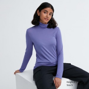 Purple Women Uniqlo Heattech Ultra Light Turtleneck Long-sleeve T Shirts | USA RDNVI-6081