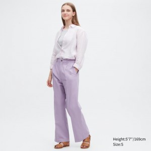 Purple Women Uniqlo Linen Blend Tucked Wide Pants | USA XLDJP-9461